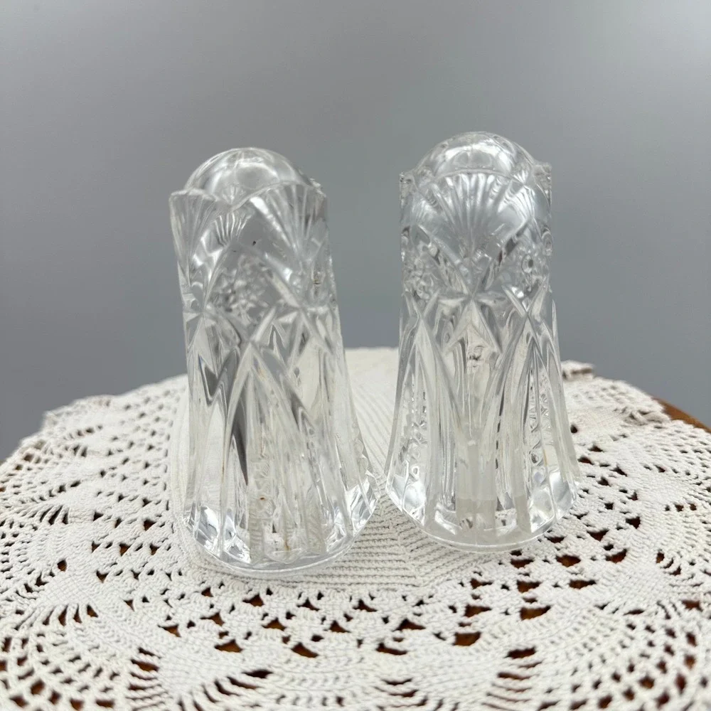 Vintage Clear Pressed Glass Salt and Pepper Shakers Starburst Diamond Pattern